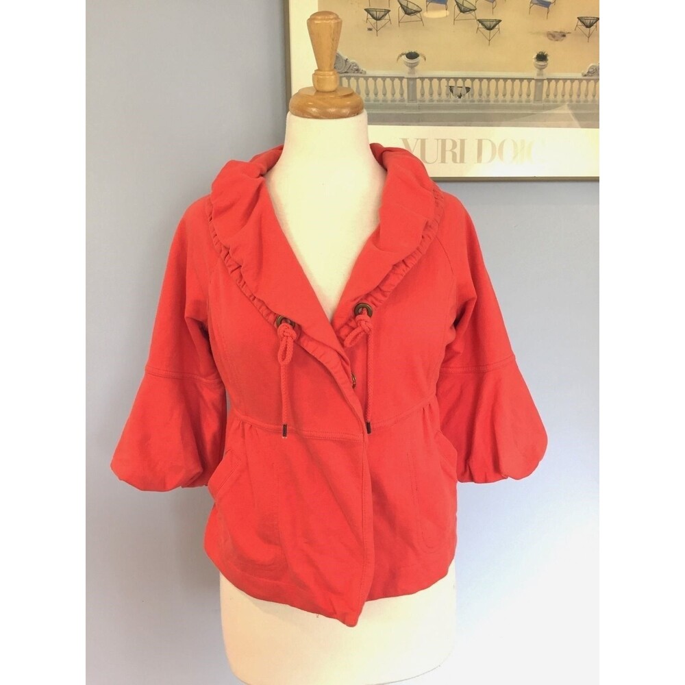 Anthropologie Allihop Orange Jacket 2 Button 100% Cotton size XS Extra Small